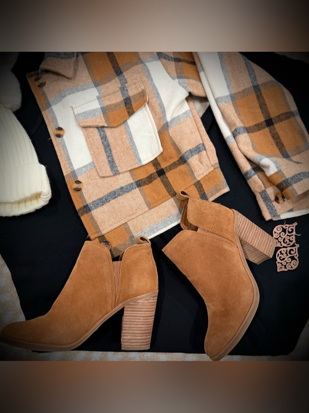 Dolce Vita Tan Suede Ankle Booties with Stacked Heel